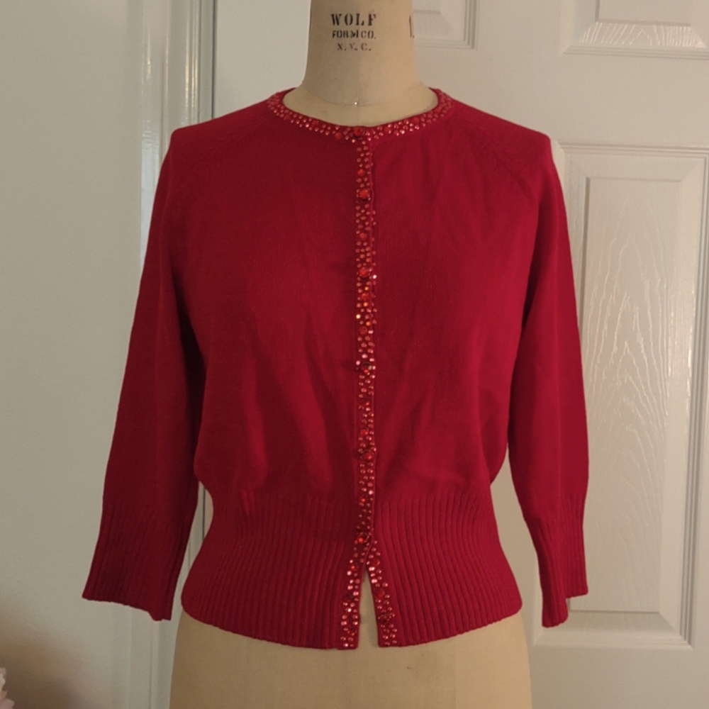 St John Button Front Embellished Cardigan Sz. S